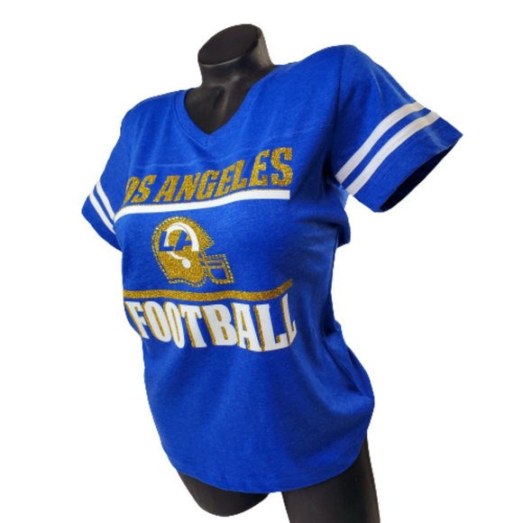 Los Angeles Football V Neck Tee with Crystals & Shiny Lettering. - Picture 2 of 10